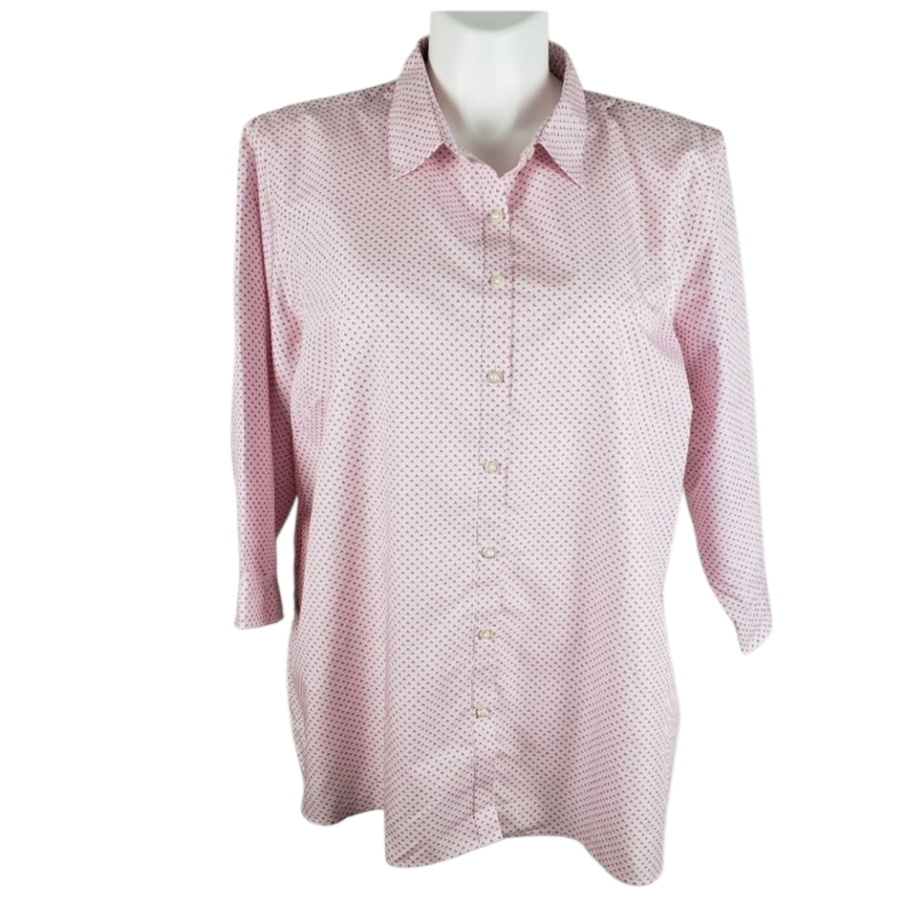 Lands End Supima Cotton No Iron 3/4 Sleeve Button-Up 24W